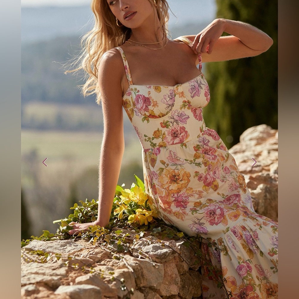 House of CB Elia Ivory Floral Midi Dress